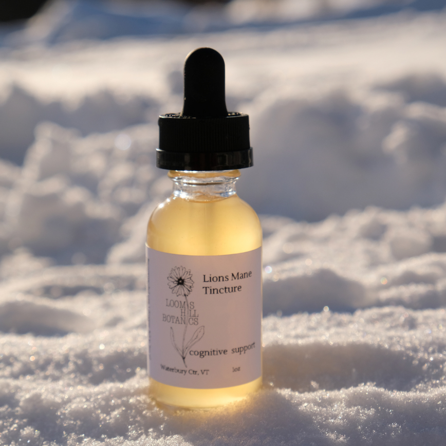 A bottle of Loomis Hill Botanicals' lions mane tincture.